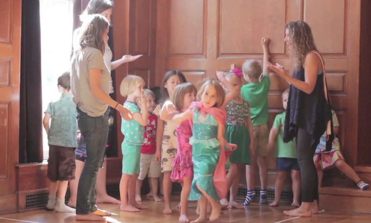Group of kids and teachers playing Magical Elevator