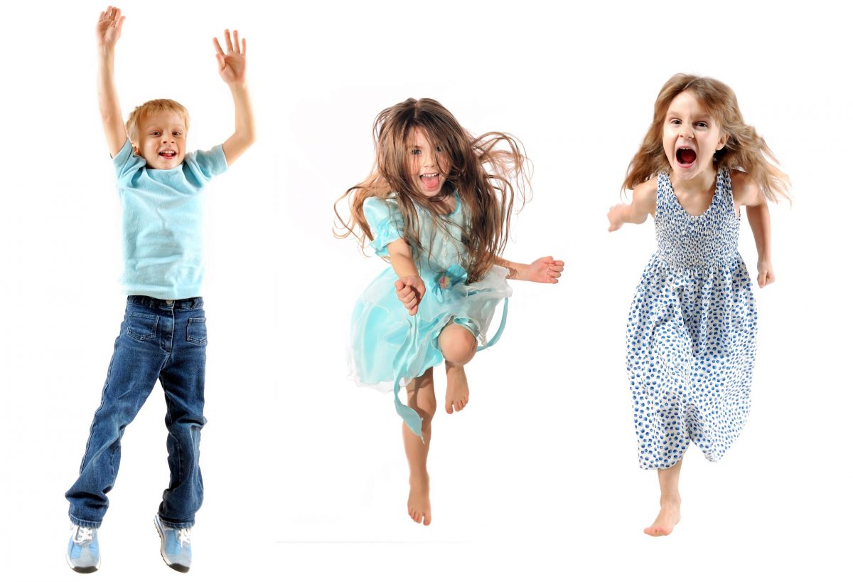 happy children jumping and dancing